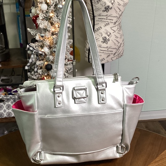 White Elm Silver Gemini Mini Convertible Tote Bag Back Pack Hot Pink Lining BNWT - Picture 2 of 8